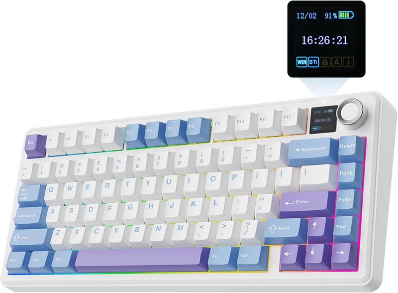 EPOMAKER X Aula F75 MAX Wireless Mechanical Keyboard with TFT Screen and Knob, Gasket Gaming Keyboard in 75% Layout, Hot Swappable, RGB Backlight, for PC/Mac/Linux (Blue&White&Purple) - Image 1